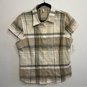St. John's Bay Beige and Brown Plaid Shirt Minimalist Classic Western